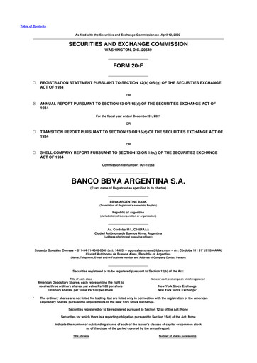 Vorschaubild BBVA Argentina 20-F Jahresbericht 2021