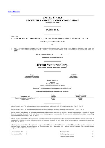 Miniature 4Front Ventures 10-K Rapport annuel 2021