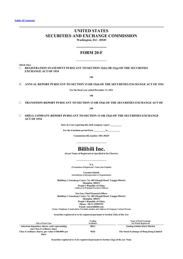 Miniature Bilibili 20-F Rapport annuel 2021