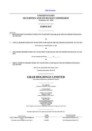 Thumbnail Grab Holdings 20-F Annual Report 2021