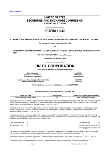 Thumbnail Unitil Corporation
 10-Q Quarterly Report FY2022 