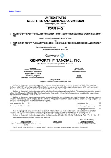 Miniature Genworth Financial
 10-Q Rapport trimestriel 2022 