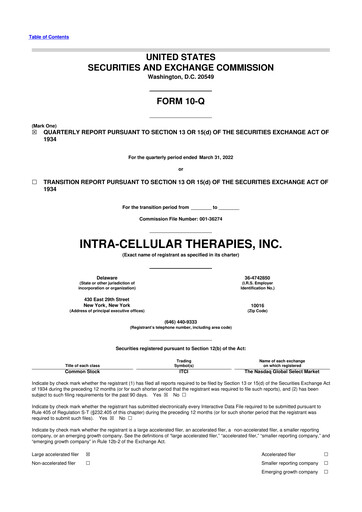 Thumbnail Intra-Cellular Therapies 10-Q Quarterly Report FY2022 