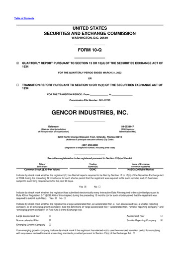 Miniature Gencor Industries
 10-Q Rapport trimestriel 2022 
