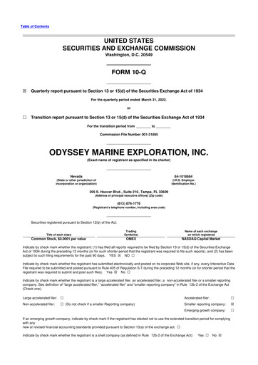 Thumbnail Odyssey Marine Exploration 10-Q Quarterly Report FY2022 