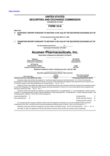 Thumbnail Acumen Pharmaceuticals 10-Q Quarterly Report FY2022 
