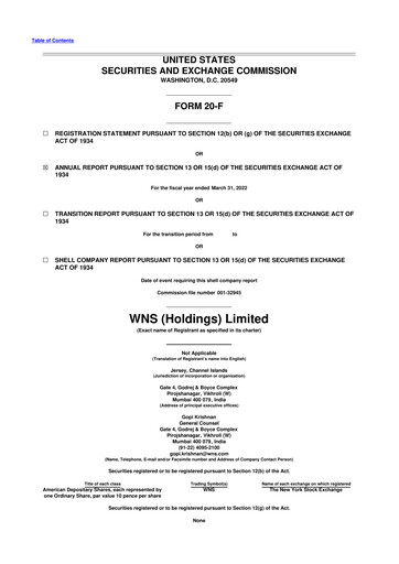 Miniature WNS 20-F Rapport annuel 2022