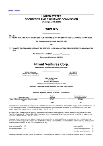 Vorschaubild 4Front Ventures 10-Q Quartalsbericht 2022 