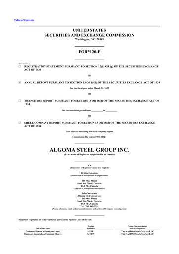 Miniature Algoma Steel 20-F Rapport annuel 2022