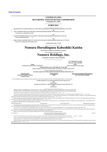 Vorschaubild Nomura Holdings 20-F Jahresbericht 2022