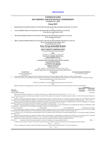 Thumbnail Sony 20-F Annual Report 2022