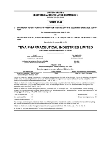 Vorschaubild Teva Pharmaceutical Industries 10-Q Quartalsbericht 2022 