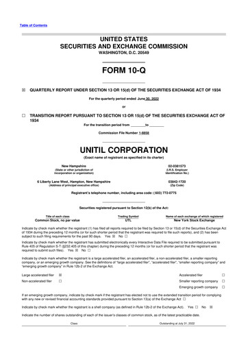 Thumbnail Unitil Corporation
 10-Q Quarterly Report FY2022 