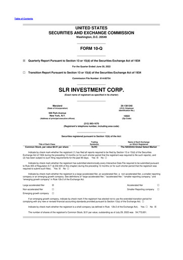 Vorschaubild SLR Investment 10-Q Quartalsbericht 2022 