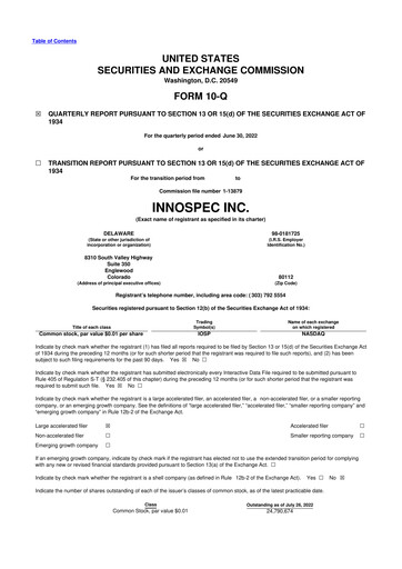 Thumbnail Innospec 10-Q Quarterly Report FY2022 