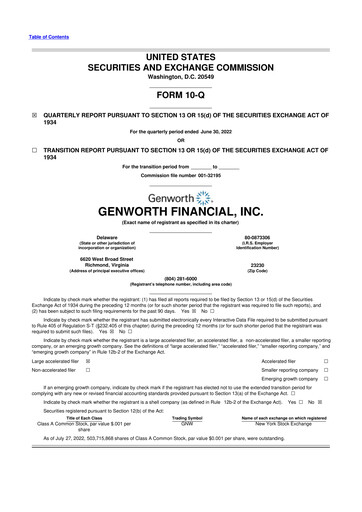 Miniature Genworth Financial
 10-Q Rapport trimestriel 2022 