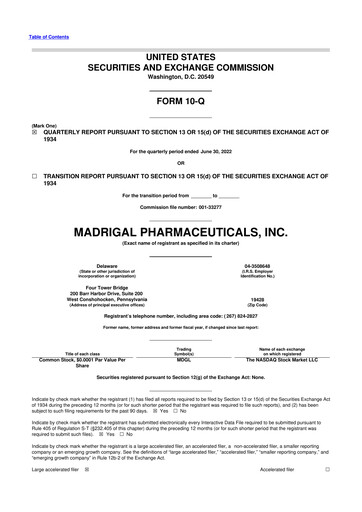 Thumbnail Madrigal Pharmaceuticals
 10-Q Quarterly Report FY2022 