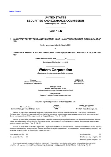 Thumbnail Waters Corporation 10-Q Quarterly Report FY2022 