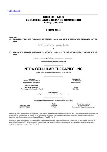 Thumbnail Intra-Cellular Therapies 10-Q Quarterly Report FY2022 