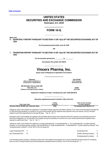 Miniature Vincerx Pharma 10-Q Rapport trimestriel 2022 