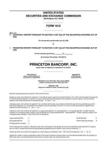 Miniature Princeton Bancorp 10-Q Rapport trimestriel  