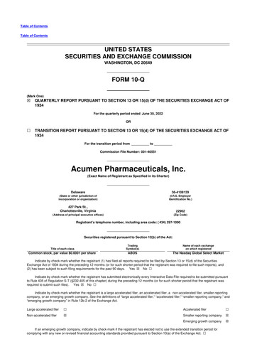 Thumbnail Acumen Pharmaceuticals 10-Q Quarterly Report FY2022 
