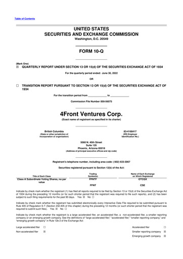 Vorschaubild 4Front Ventures 10-Q Quartalsbericht 2022 