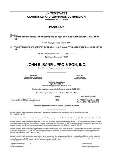Thumbnail John B. Sanfilippo & Son 10-K Annual Report 2022