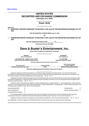 Thumbnail Dave & Buster's
 10-Q Quarterly Report FY2022 
