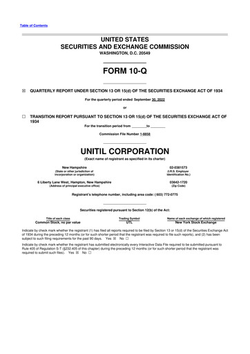 Thumbnail Unitil Corporation
 10-Q Quarterly Report FY2022 