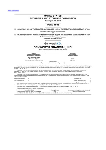 Miniature Genworth Financial
 10-Q Rapport trimestriel 2022 