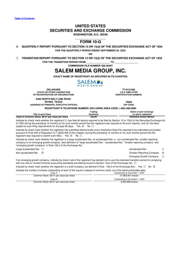 Thumbnail Salem Media Group
 10-Q Quarterly Report FY2022 