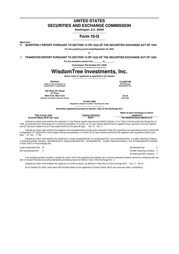 Thumbnail WisdomTree
 10-Q Quarterly Report FY2022 