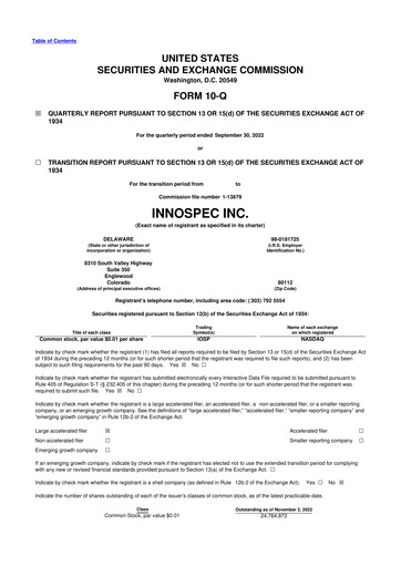 Thumbnail Innospec 10-Q Quarterly Report FY2022 