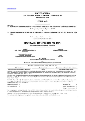 Miniature Montauk Renewables 10-Q Rapport trimestriel 2022 