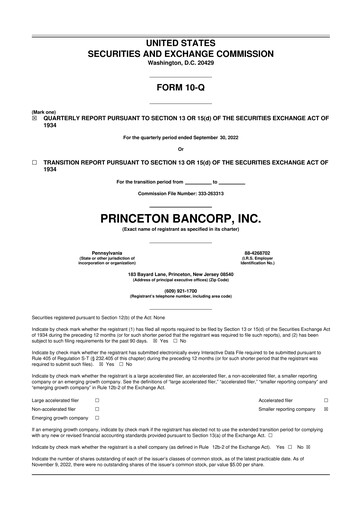 Miniature Princeton Bancorp 10-Q Rapport trimestriel  
