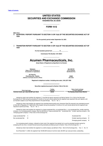 Thumbnail Acumen Pharmaceuticals 10-Q Quarterly Report FY2022 