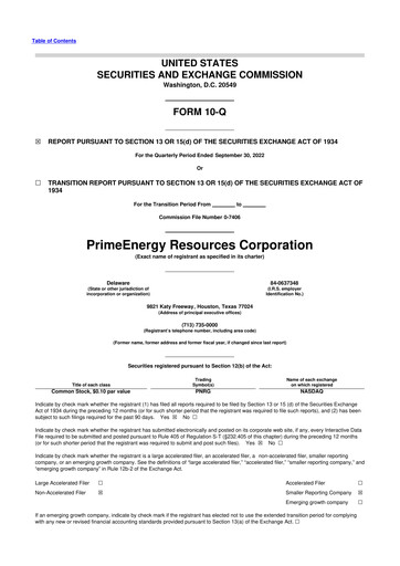 Thumbnail PrimeEnergy Resources 10-Q Quarterly Report FY2022 