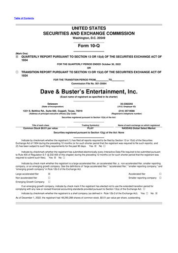 Thumbnail Dave & Buster's
 10-Q Quarterly Report FY2022 