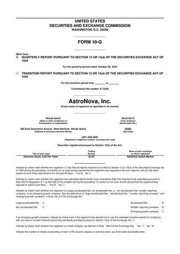 Miniature AstroNova, Inc. 10-Q Rapport trimestriel 2022 