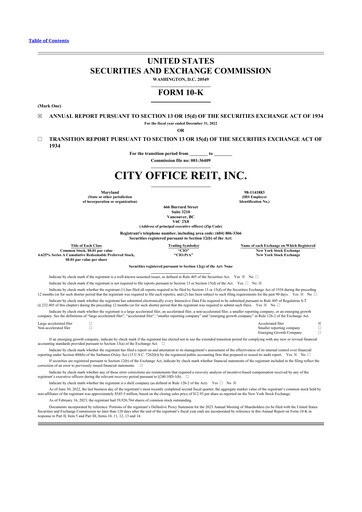 Thumbnail City Office REIT
 10-K Annual Report 2022