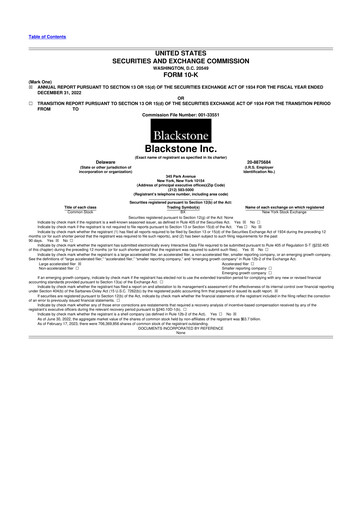 Miniature Blackstone Group 10-K Rapport annuel 