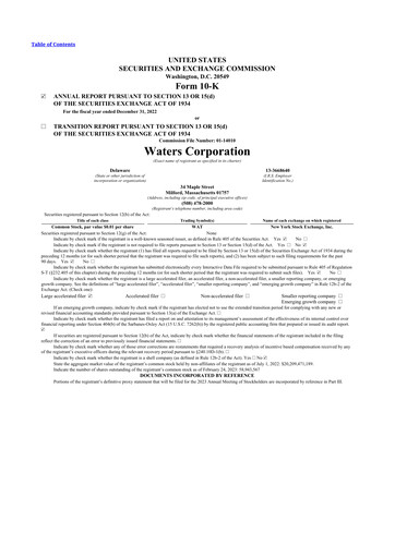 Thumbnail Waters Corporation 10-K Annual Report 2022