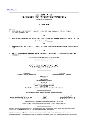 Thumbnail Oculis Holding AG 20-F Annual Report 