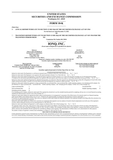 Miniature IonQ 10-K Rapport annuel 2022