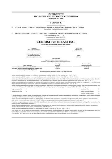 Miniature CuriosityStream 10-K Rapport annuel 2022