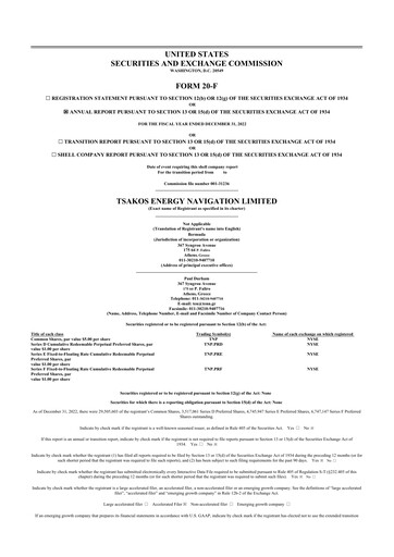 Thumbnail Tsakos Energy Navigation 20-F Annual Report 2022