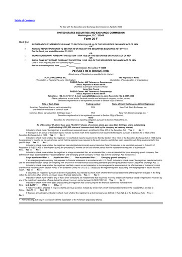 Miniature POSCO 20-F Rapport annuel 2022