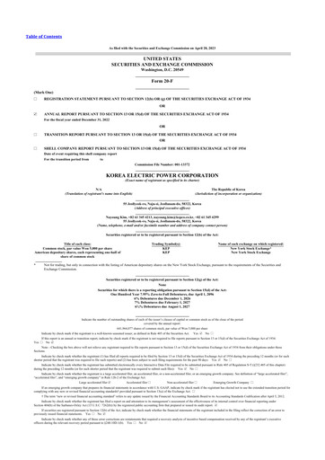 Thumbnail Korea Electric Power 20-F Annual Report 2022