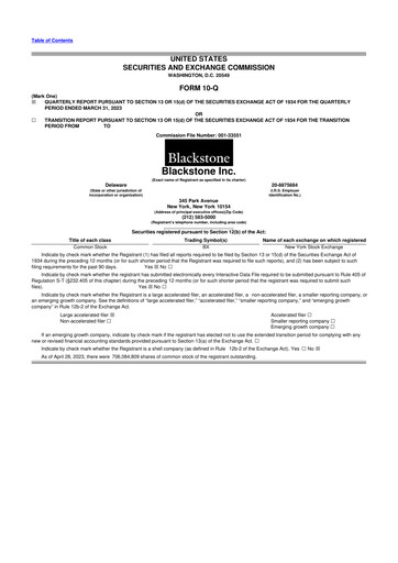 Thumbnail Blackstone Group 10-Q Quarterly Report FY 